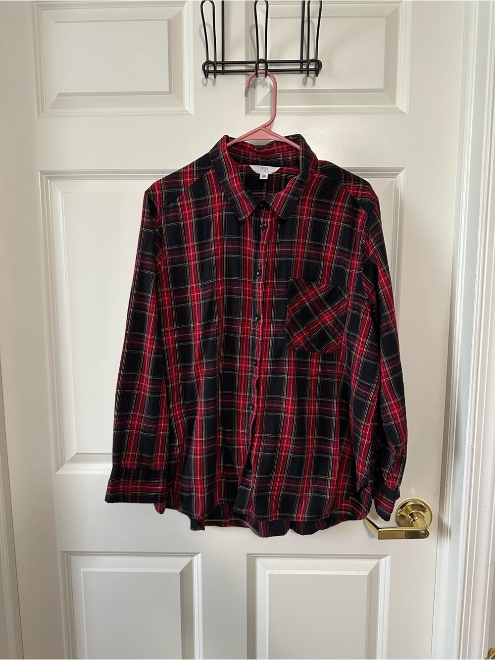 Time & Tru Womens Flannel Shirt Size XXL Button Plaid Long Sleeve